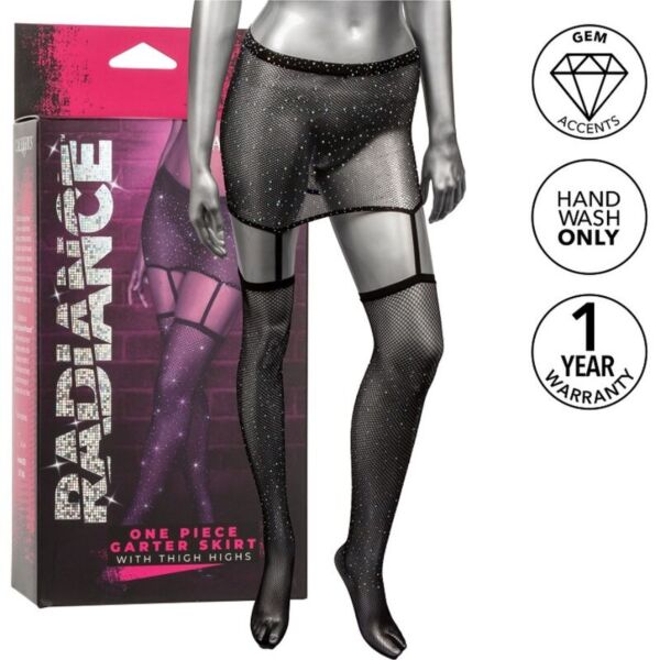 Medias con liguero CalExotics Radiance Garter One-Piece, minifalda con ligas y medias hasta el muslo en una pieza