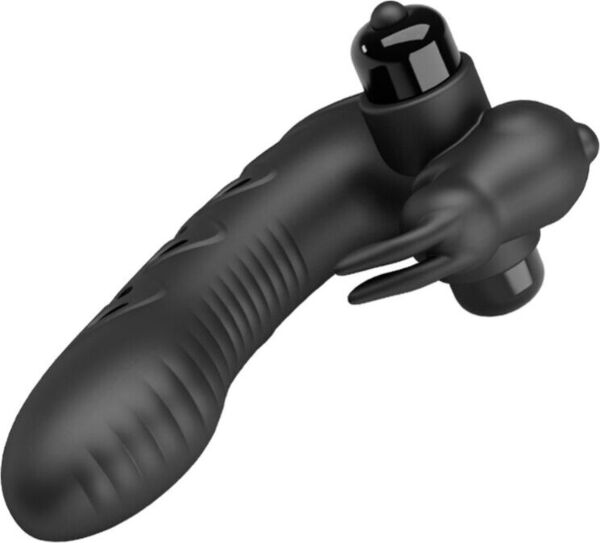 Vibrador de dedo Pretty Love BI-014851 con forma de conejito, en negro brillante