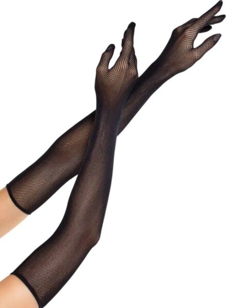 Guantes de rejilla negros Leg Avenue Opera Length Fishnet Gloves, de largo ópera