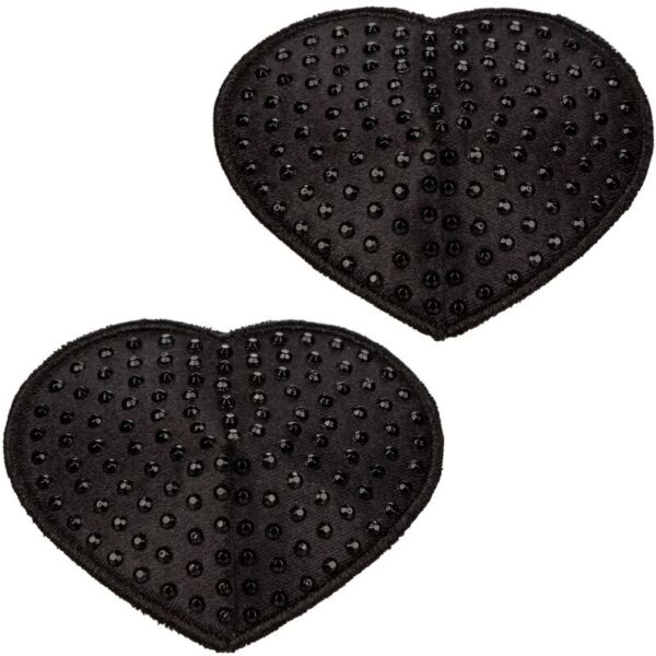 Pezoneras Radiance Pasties Heart de CalExotics, dos corazones negros con gemas