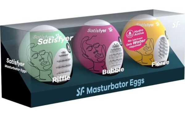Pack de tres huevos masturbadores Satisfyer Eggs Riffle, Bubble & Fierce