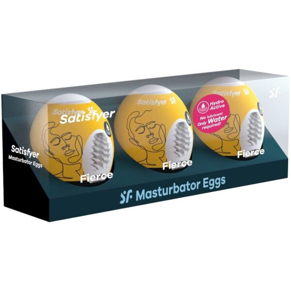Pack de 3 huevos masturbadores Satisfyer Eggs Fierce, de color amarillo