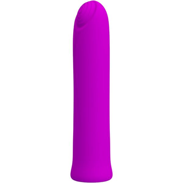 Mini vibrador Pretty Love Curtis en color violeta, con relieve de círculos concéntricos