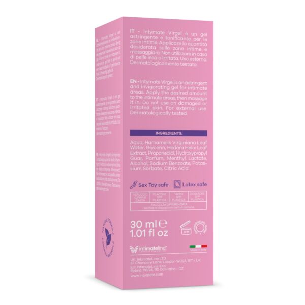 Envase de 30 ml del gel de base agua Intymate Virgel
