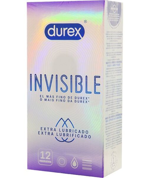 Preservativos transparentes Durex Invisible Extra Lubricated 12 unidades
