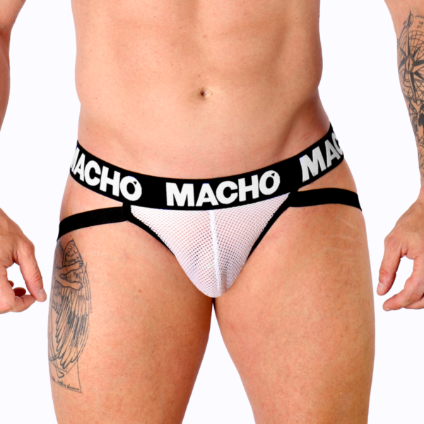 Jockstrap Macho Underwear MX26X1 blanco con rejilla semitransparente