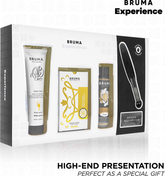 Kit erótico Bruma Xperience Sweet Temptation con vibrador líquido, lubricante, aceite, pluma y venda