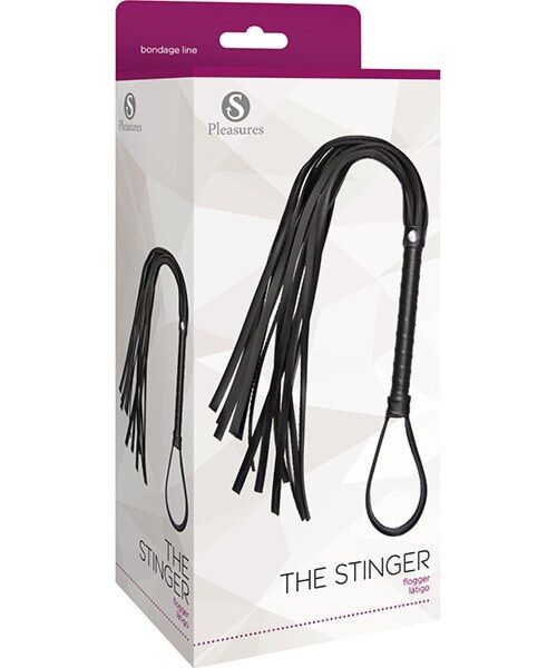 Látigo de tiras S Pleasures The Stinger, negro, con 13 tiras y mango con correa