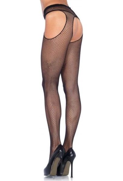 Pantys de rejilla negra Leg Avenue Harley Fishnet con aberturas en la cadera