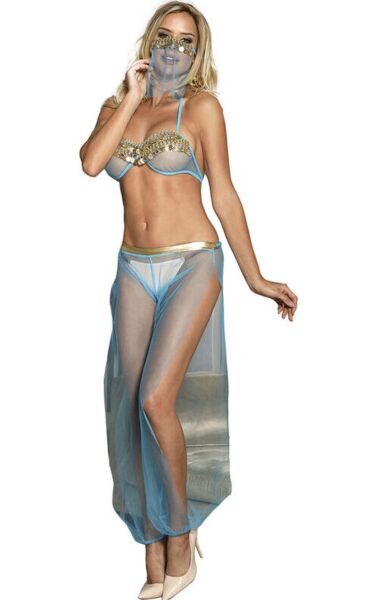 Conjunto de lencería Subblime India Style con bralette azul y lentejuelas doradas