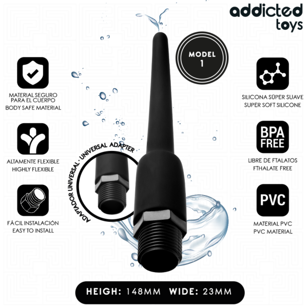 Ducha anal Addicted Toys Modelo 1 con su adaptador universal para la manguera