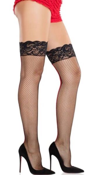 Medias de rejilla Leg Avenue May 9992 con encaje floral en el muslo y costura trasera