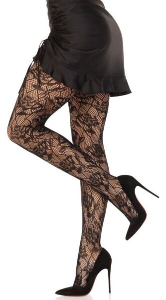 Medias de red Leg Avenue Bow Net Tights en negro, con lazos tejidos en la red