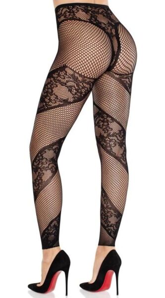Medias sin pie Leg Avenue Lace and Net Illusion en negro, de red con paneles de encaje