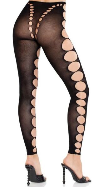 Medias sin pie Leg Avenue Maris en negro, con aberturas en caderas y piernas
