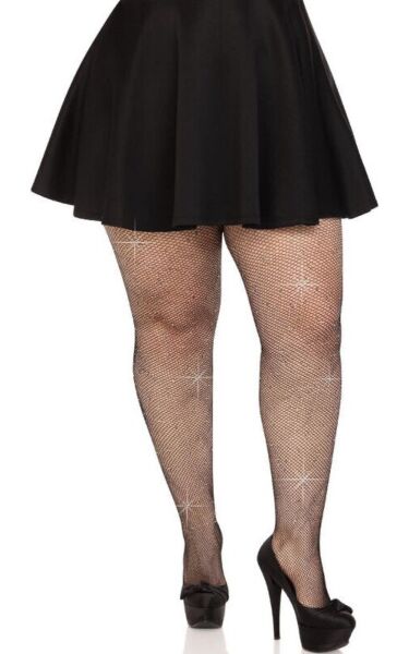 Medias de rejilla Leg Avenue Colby Rhinestone Plus Size, con pedrería