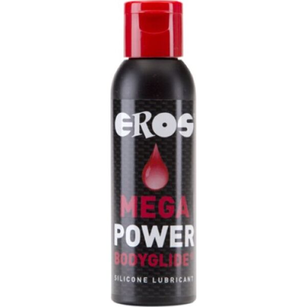 Lubricante de base silicona Eros Mega Power Bodyglide en su frasco con bomba dosificadora