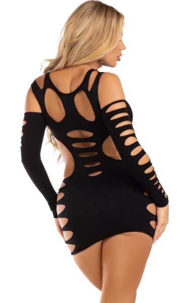 Minivestido negro Leg Avenue Hits Different Shredded con laterales rasgados