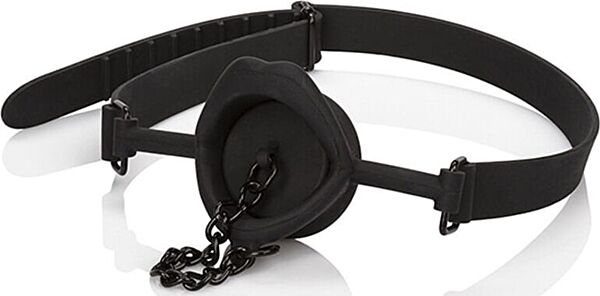 Mordaza negra Scandal Silicone Stopper Gag de CalExotics con tapón y correa ajustable