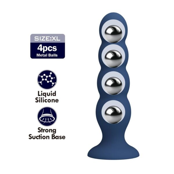 Plug anal Mr Play con bolas metálicas, de silicona azul y base con ventosa