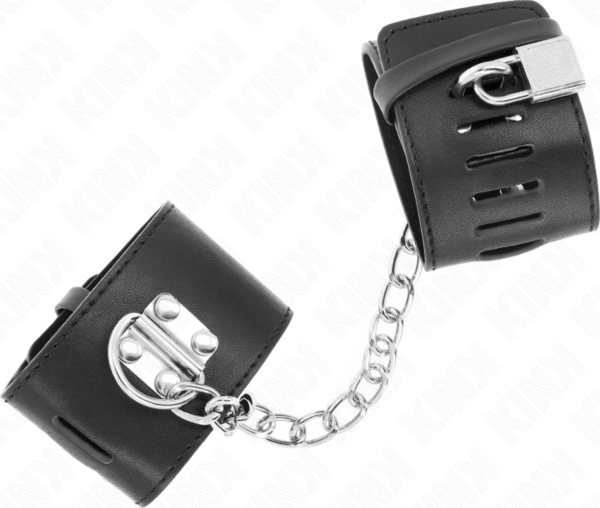 Esposas negras Kink Fixed Wrist Restraints con cadena y cierre de candado