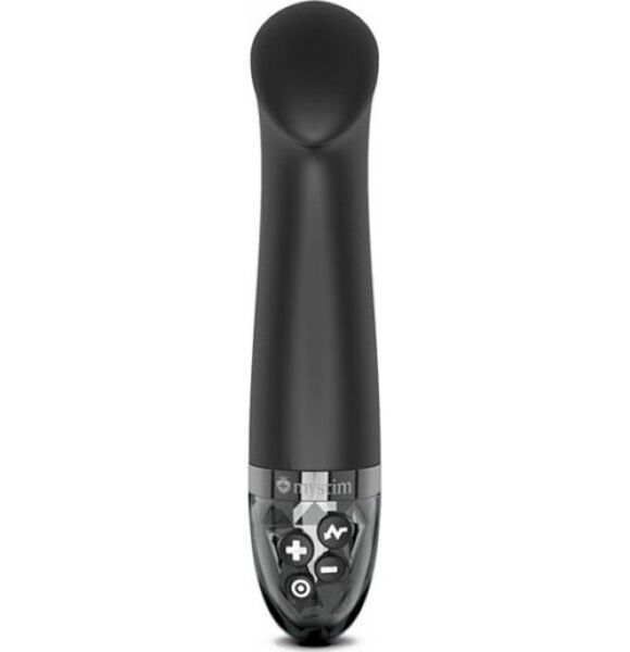 Vibrador con e-stim Mystim Right on Ron Black, de silicona negra y forma de punto G