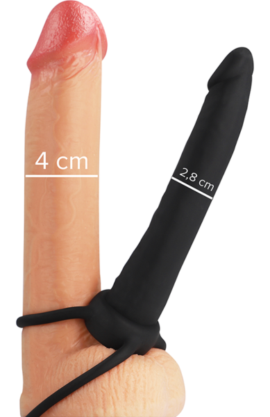 Dildo Mythology Cobi Onyx negro con sus anillos para el pene y los testículos