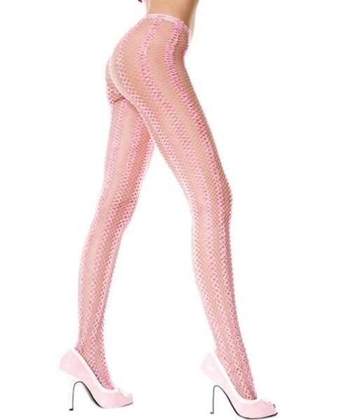 Pantys de red Music Legs rosa con dibujos verticales