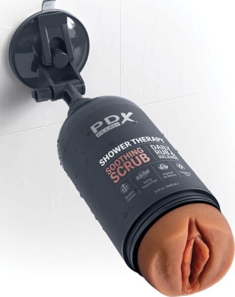 Masturbador PDX PLUS+ Shower Therapy Soothing Scrub Caramelo con forma de botella de champú