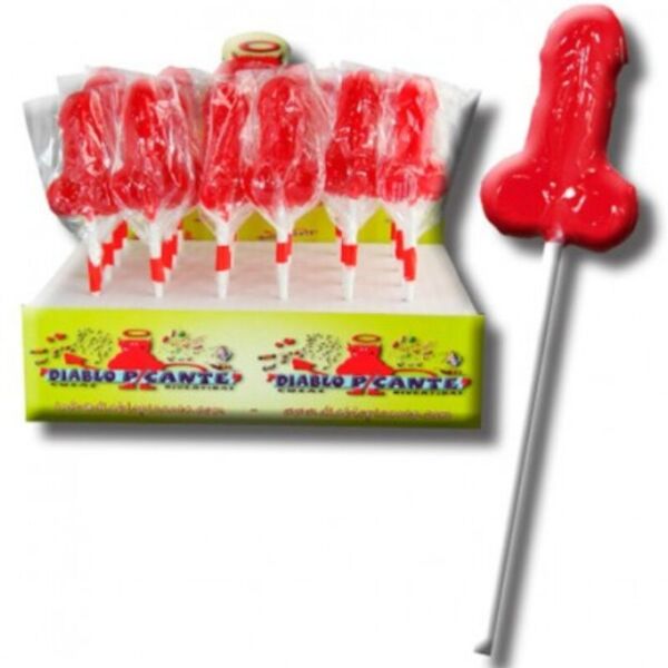 Piruleta de gominola Diablo Goloso fresa de Diablo Picante, con forma de pene