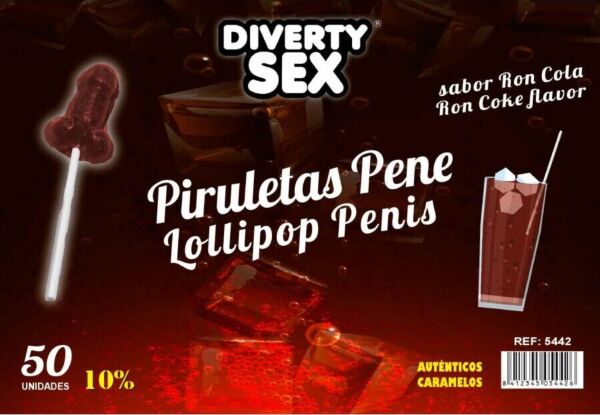 Bote expositor con 50 piruletas con forma de pene Diablo Goloso