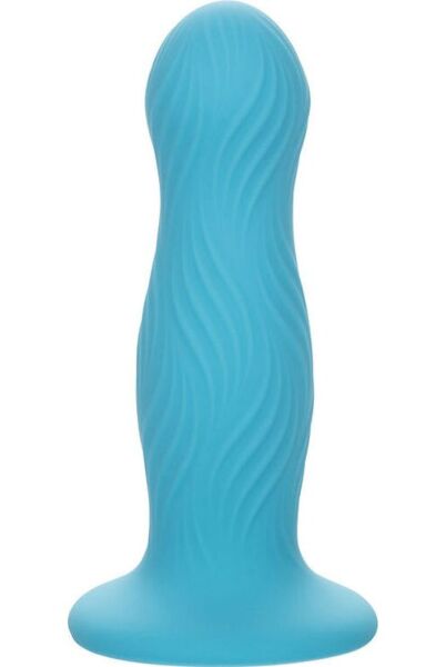 Plug anal CalExotics Wave Rider Swell azul, con textura ondulada y base de ventosa