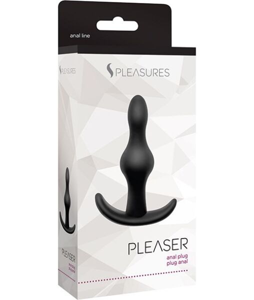 Plug anal S Pleasures Pleaser negro, con dos bolitas graduales y base de tope