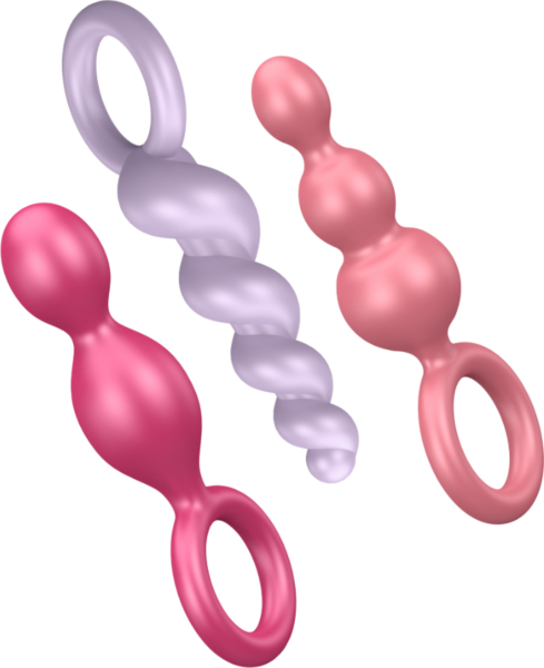Set de tres plugs anales Satisfyer Booty Call, en espiral, en cono y de tres esferas