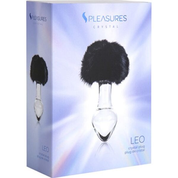 Plug anal S Pleasures Crystal Leo, transparente y con cola de conejo negra