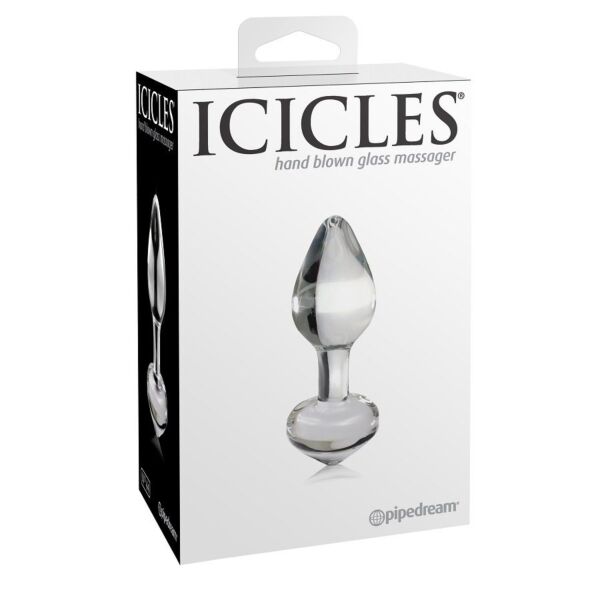 Plug anal de vidrio Icicles N. 44 de Pipedream, con punta cónica y anillo en la base
