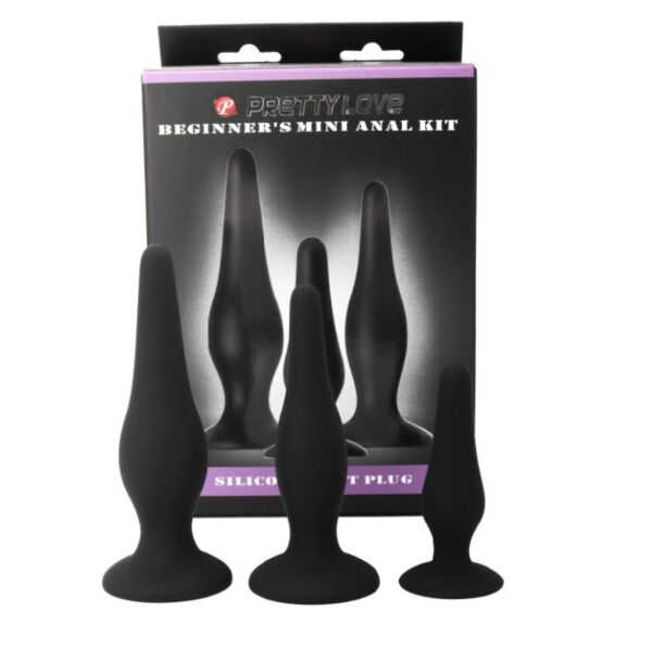 Los tres plugs anales del Pretty Love Initiation Kit, en tamaño pequeño, mediano y grande
