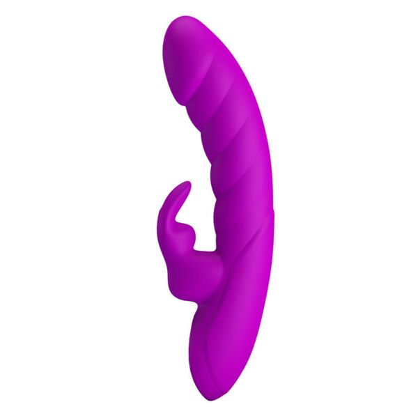 Vibrador rabbit Pretty Love Monica de color morado, con su punta curvada y su brazo para el clítoris