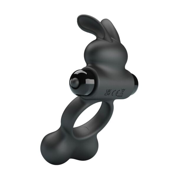 Anillo vibrador Pretty Love con conejito, en color negro