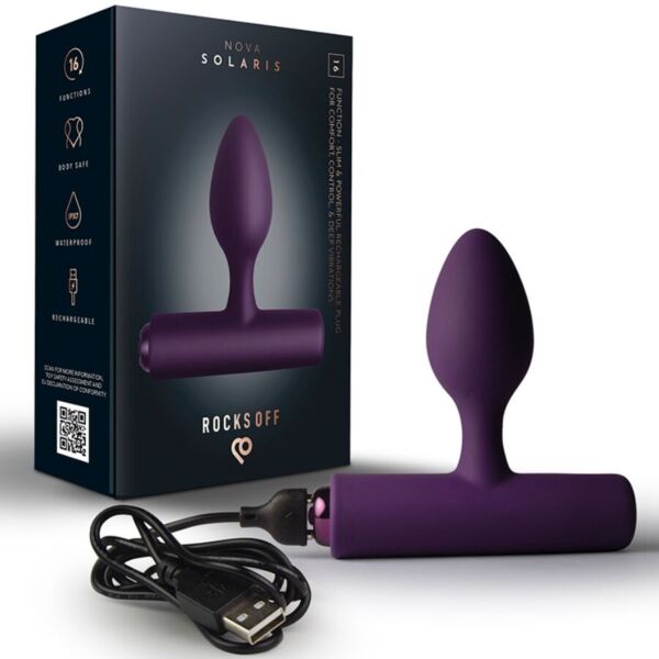 Plug anal vibrador Rocks-Off Nova Solaris con su base alargada