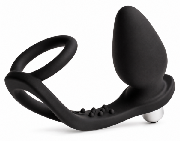 Vibrador prostático Rocks-Off Ro-Zen en negro ónix, con su doble anillo de sujeción