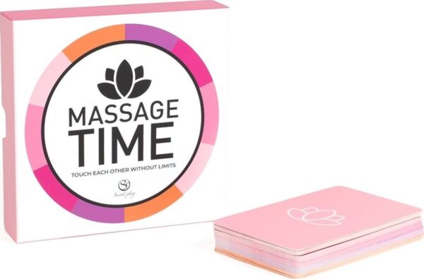 Caja del juego de masajes para pareja Secret Play Massage Time, con sus cartas y su dado
