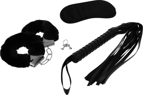 Set bondage Intense Fetish con esposas, antifaz y látigo