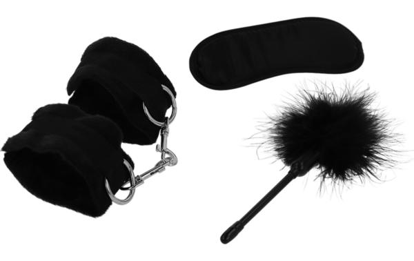 Set bondage Intense Fetish con esposas, antifaz y plumero
