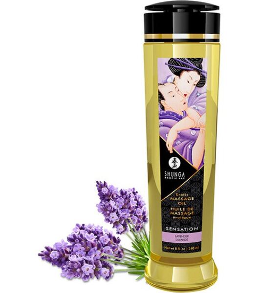 Aceite de masaje Shunga Erotic Massage Oil de 240 ml en su envase transparente