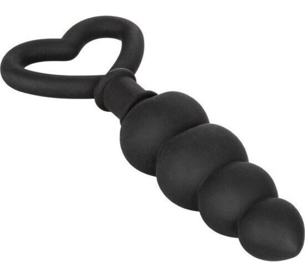 Plug anal negro CalExotics Silicone Love Probe con cuerpo graduado y anilla en forma de corazón