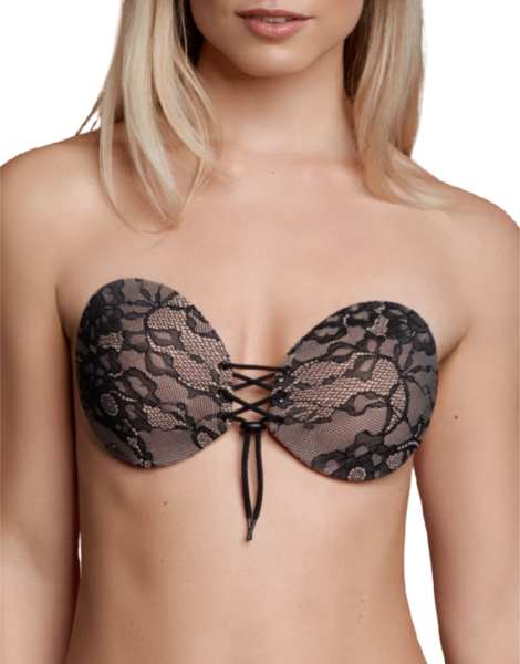 Sujetador adhesivo Bye Bra Round Lace-it, con sus dos copas y el cierre delantero de cordones