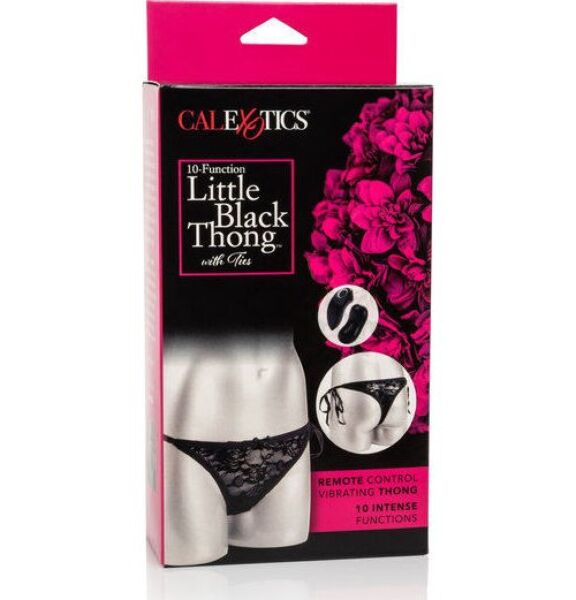 Tanga de encaje negro CalExotics 10 Function Thong con su bala vibradora extraíble