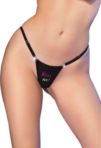 Tanga negro Chilirose CR 4836 con estampado neón y cremalleras en los laterales