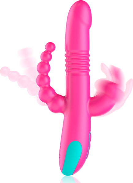 Vibrador rabbit Happy Loky Donald de triple estimulación, con sus bolas anales